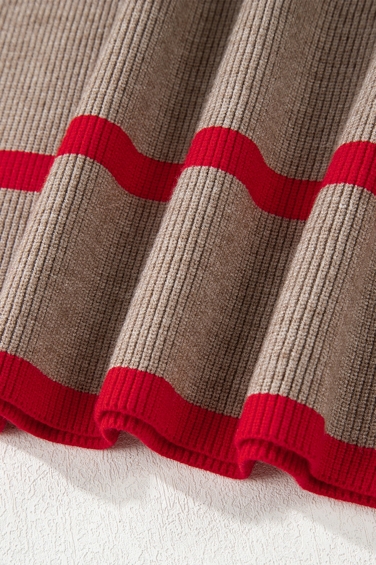 Simply Taupe Ribbed Knit Contrasted Stripe Detail Button Side Loose Sweater-TOPS / DRESSES-[Adult]-[Female]-2022 Online Blue Zone Planet