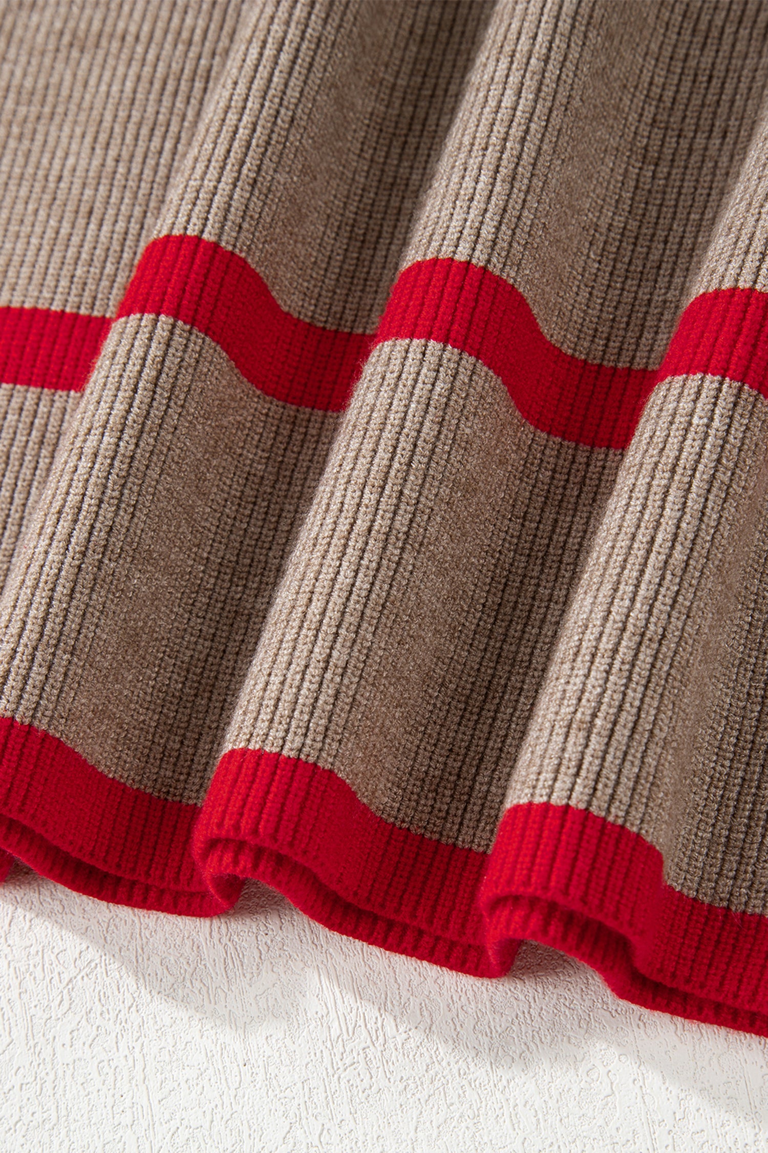 Simply Taupe Ribbed Knit Contrasted Stripe Detail Button Side Loose Sweater-TOPS / DRESSES-[Adult]-[Female]-2022 Online Blue Zone Planet