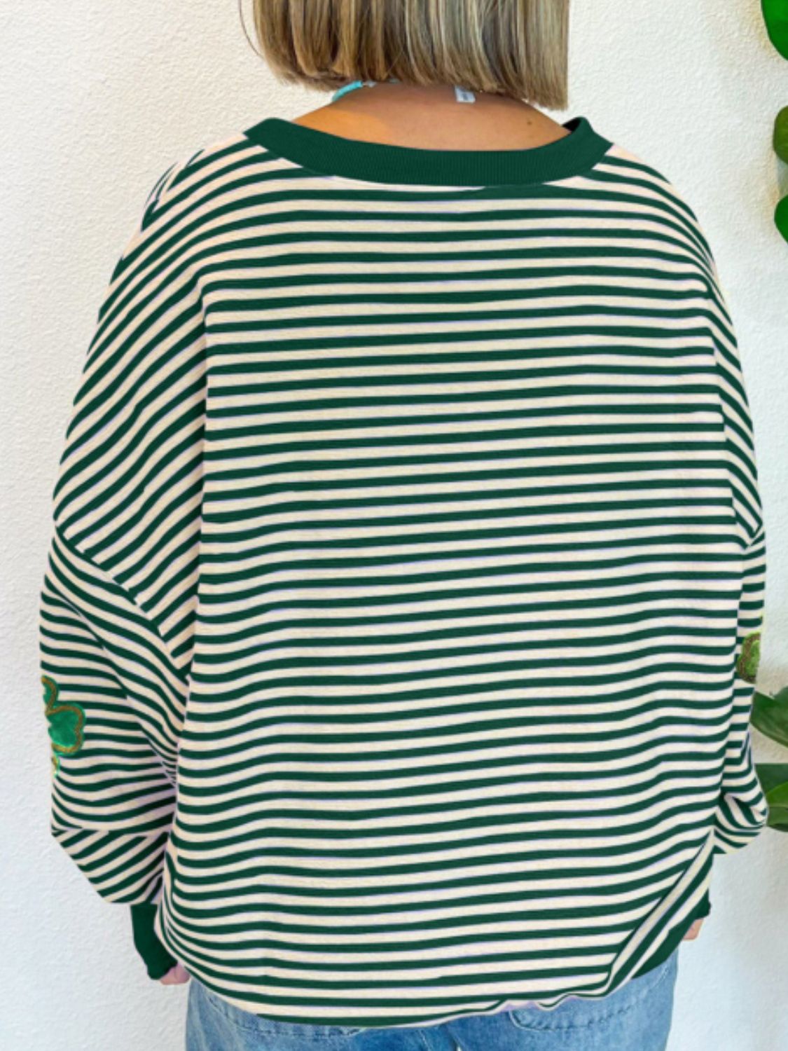 Stripe Lucky Clover Drop Shoulder Sweatshirt-TOPS / DRESSES-[Adult]-[Female]-2022 Online Blue Zone Planet