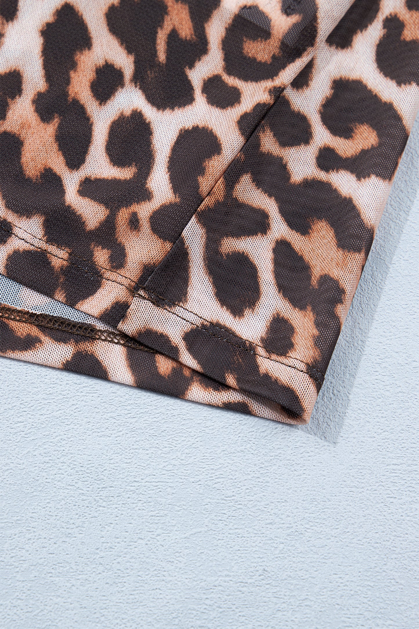 Brown Plus Size Mock Neck Leopard Mesh Top-Plus Size/Plus Size Tops/Plus Size Long Sleeve Tops-[Adult]-[Female]-2022 Online Blue Zone Planet