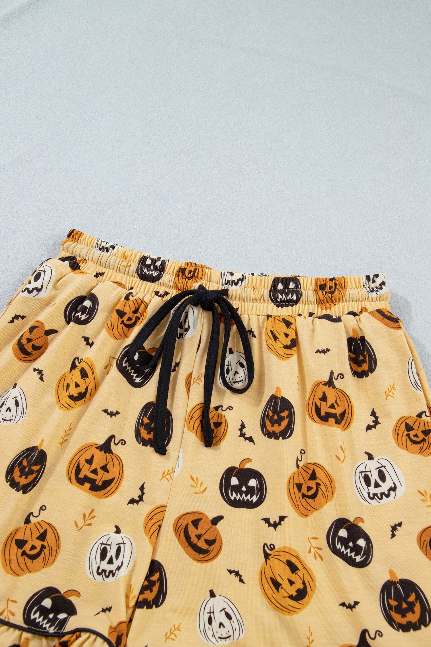 Orange Long Sleeve Ruffle Pumpkin Face Print Two Piece Lounge Set-Loungewear & Sleepwear/Loungewear-[Adult]-[Female]-2022 Online Blue Zone Planet