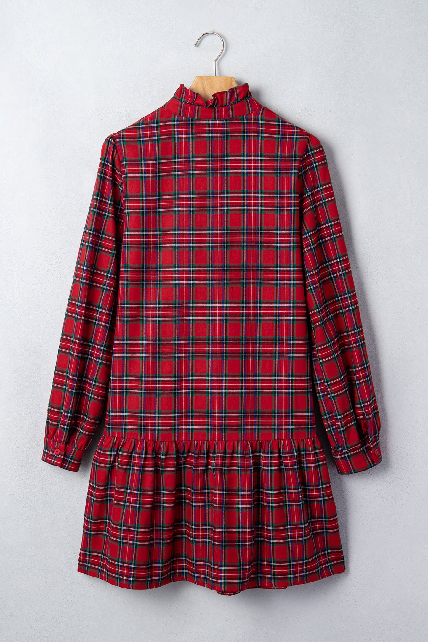 Red Plaid Long Sleeve Mini Shift Silhouette Decoration Dress-TOPS / DRESSES-[Adult]-[Female]-2022 Online Blue Zone Planet