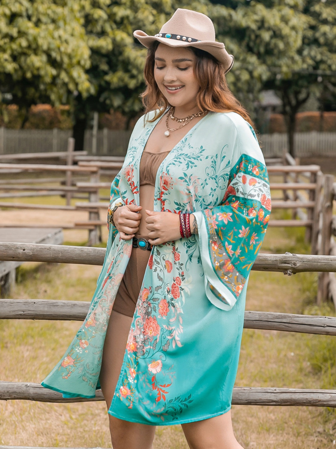 Blue Zone Planet | Plus Size Printed Open Front Long Sleeve Cover Up-TOPS / DRESSES-[Adult]-[Female]-2022 Online Blue Zone Planet