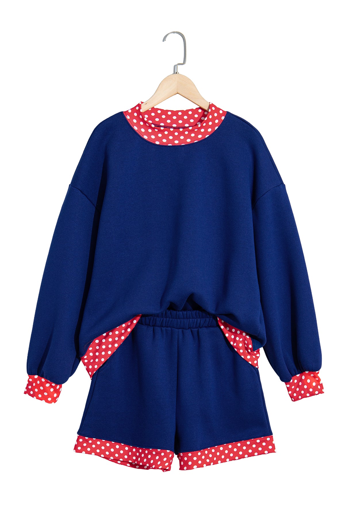 Fiery Red Gingham Trim Baggy Pullover 2pcs Short Set-Two Piece Sets/Short Sets-[Adult]-[Female]-2022 Online Blue Zone Planet