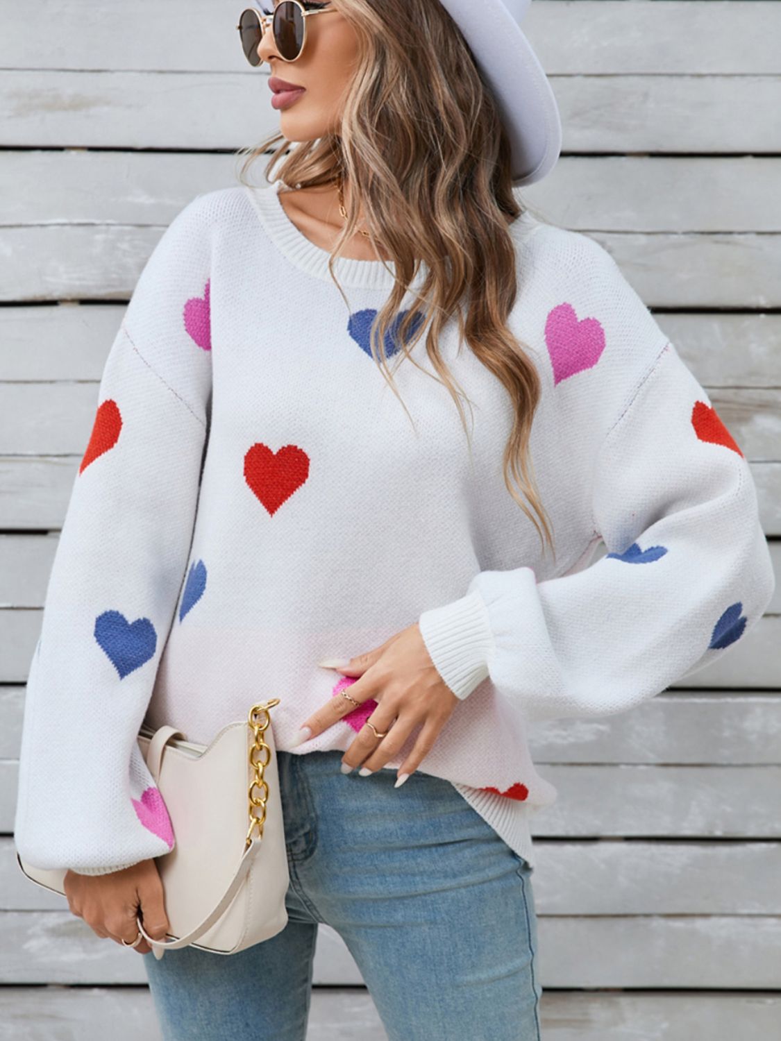 Angel Wings Heart Round Neck Long Sleeve Sweater-TOPS / DRESSES-[Adult]-[Female]-2022 Online Blue Zone Planet