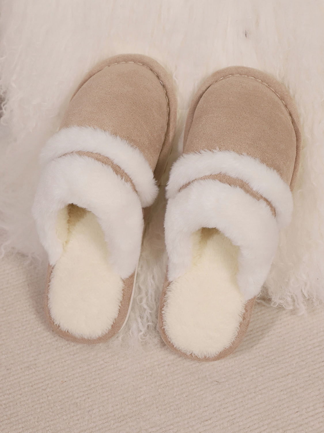 Contrast Faux Fur Round Toe Slippers-SHOES-[Adult]-[Female]-2022 Online Blue Zone Planet