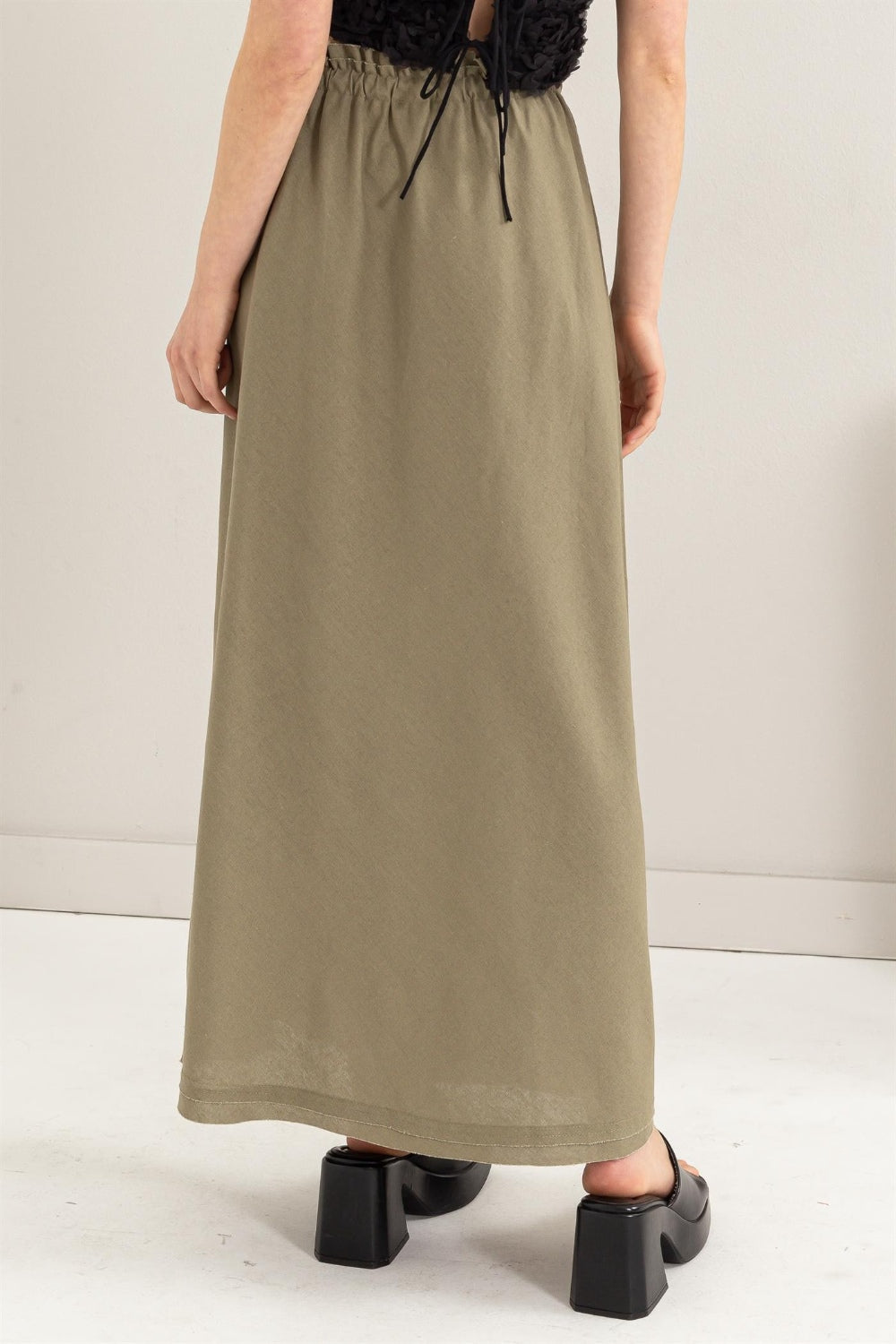 HYFVE Drawstring Washed Linen Maxi Skirt-[Adult]-[Female]-2022 Online Blue Zone Planet