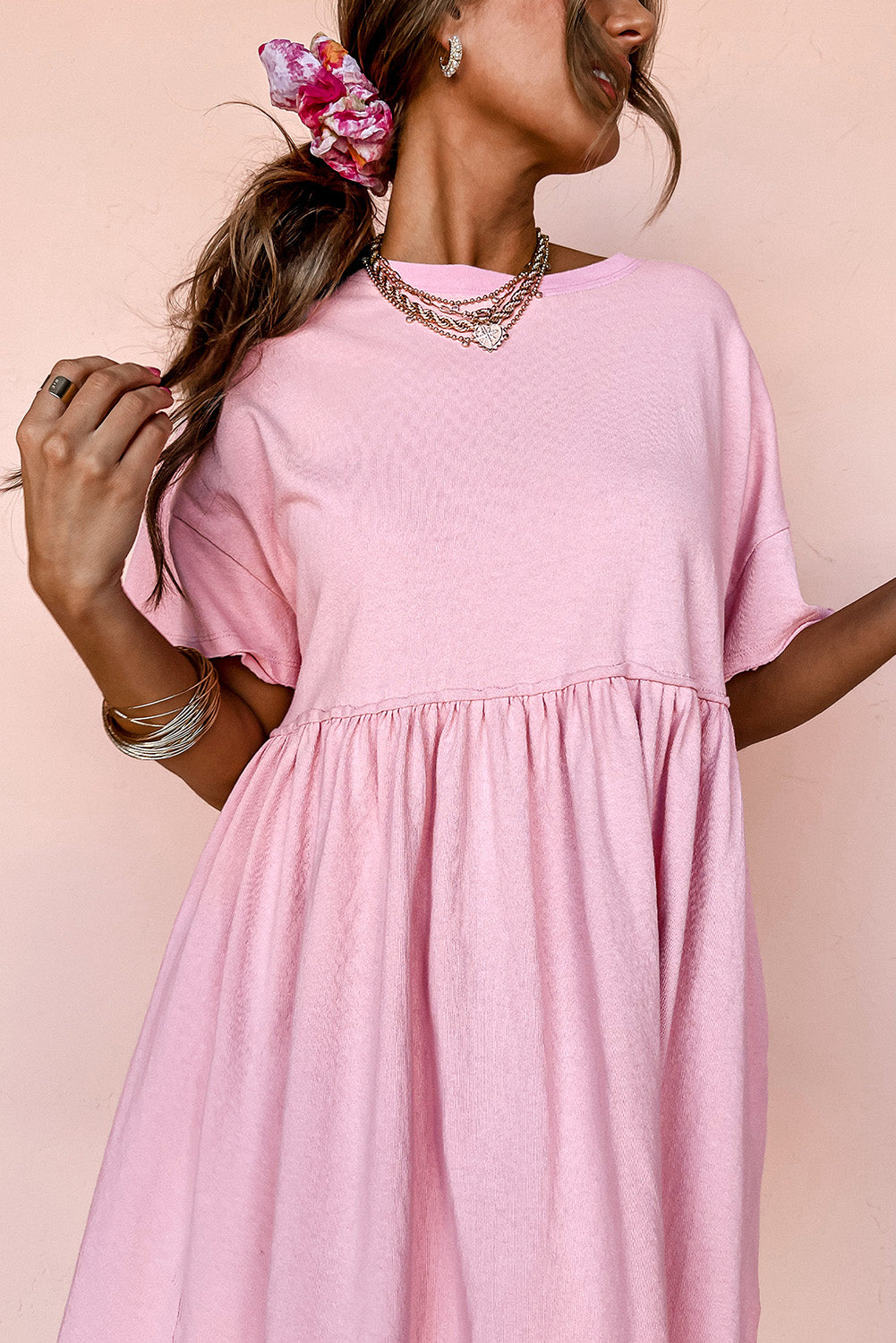 Round Neck Half Sleeve Mini Dress-TOPS / DRESSES-[Adult]-[Female]-2022 Online Blue Zone Planet