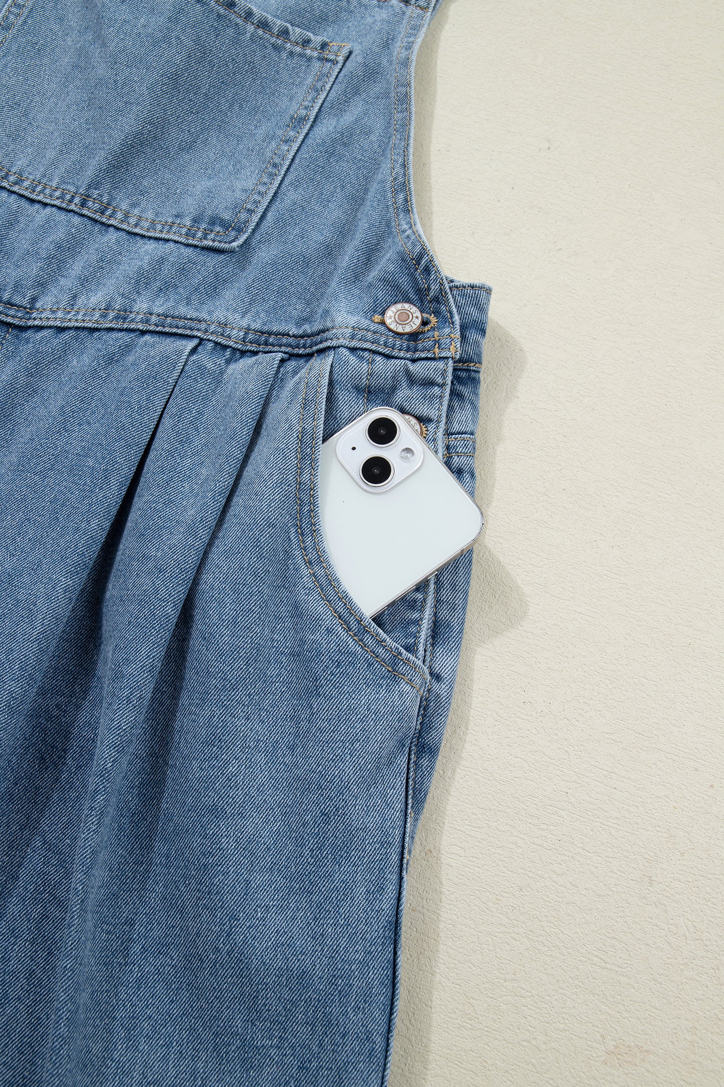 Dusk Blue Pleated Wide Leg Retro Pocketed Denim Jumpsuit-Bottoms/Jumpsuits & Rompers-[Adult]-[Female]-2022 Online Blue Zone Planet