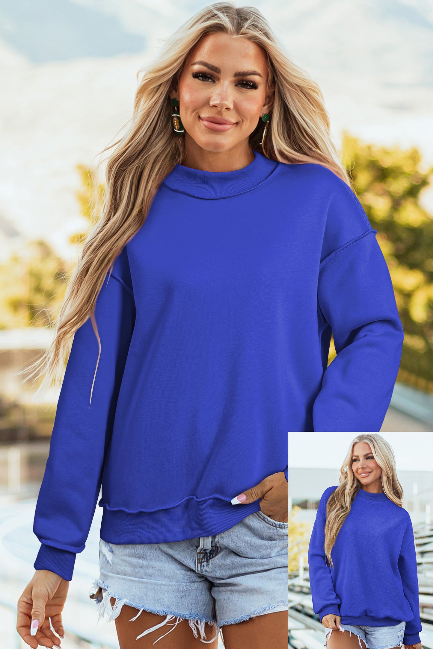 Black Oversize Drop Shoulder Reversible Mock Neck Sweatshirt-Tops/Sweatshirts & Hoodies-[Adult]-[Female]-Bluing-S-2022 Online Blue Zone Planet