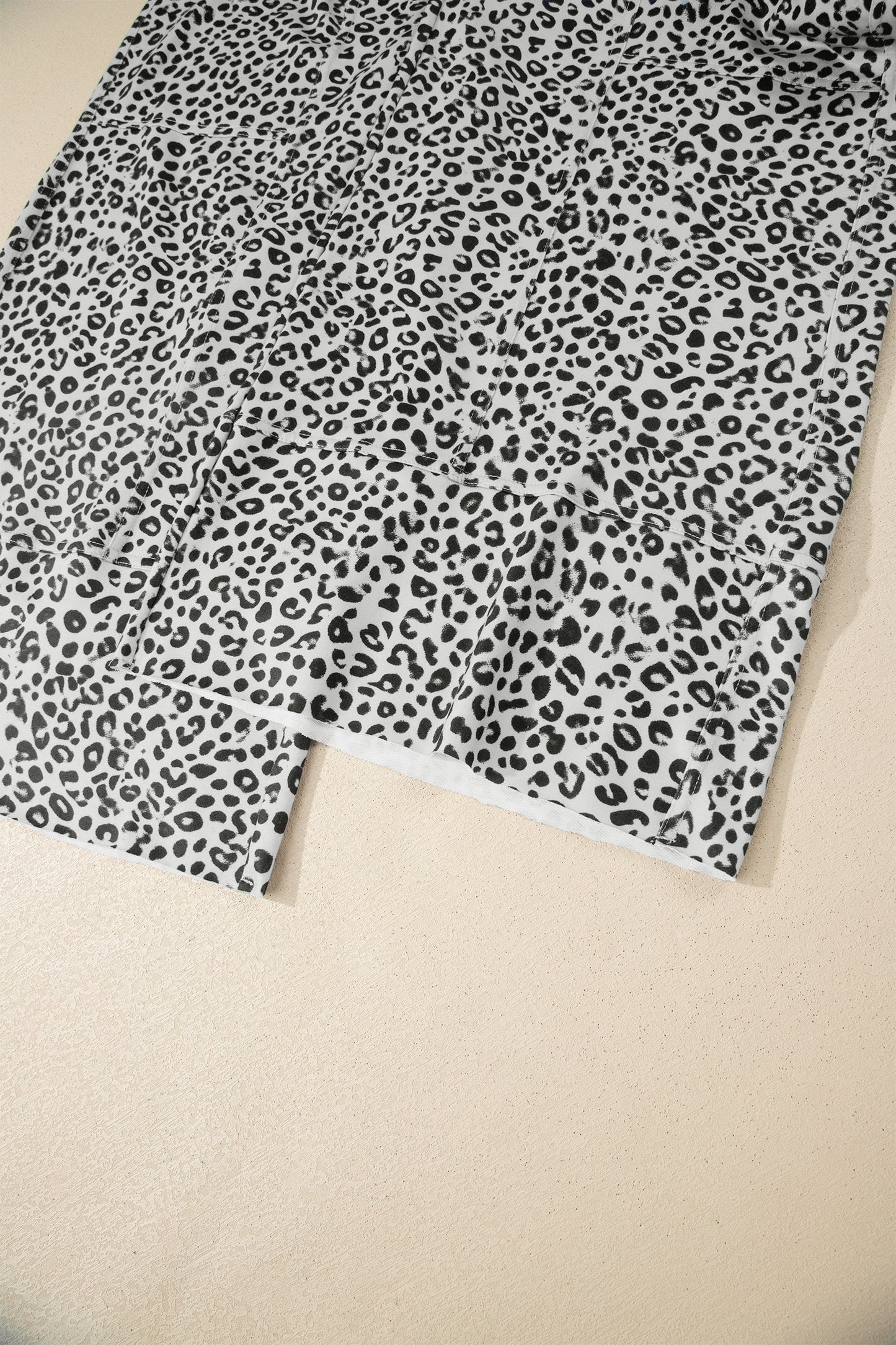 Gray Animal Print Wide Leg Terry Knit Pants