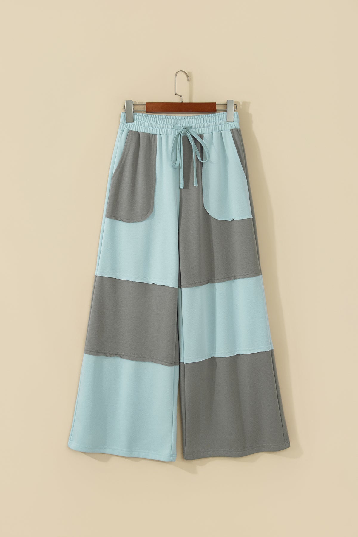 Beau Blue Raw Seam Colorblock Wide Leg Ankle Length Casual Pants-Bottoms/Pants & Culotte-[Adult]-[Female]-2022 Online Blue Zone Planet