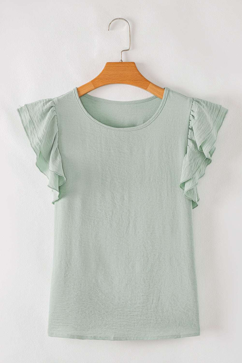 Clearly Aqua Solid Color Ruffled Short Sleeve Casual Blouse-Tops/Blouses & Shirts-[Adult]-[Female]-2022 Online Blue Zone Planet
