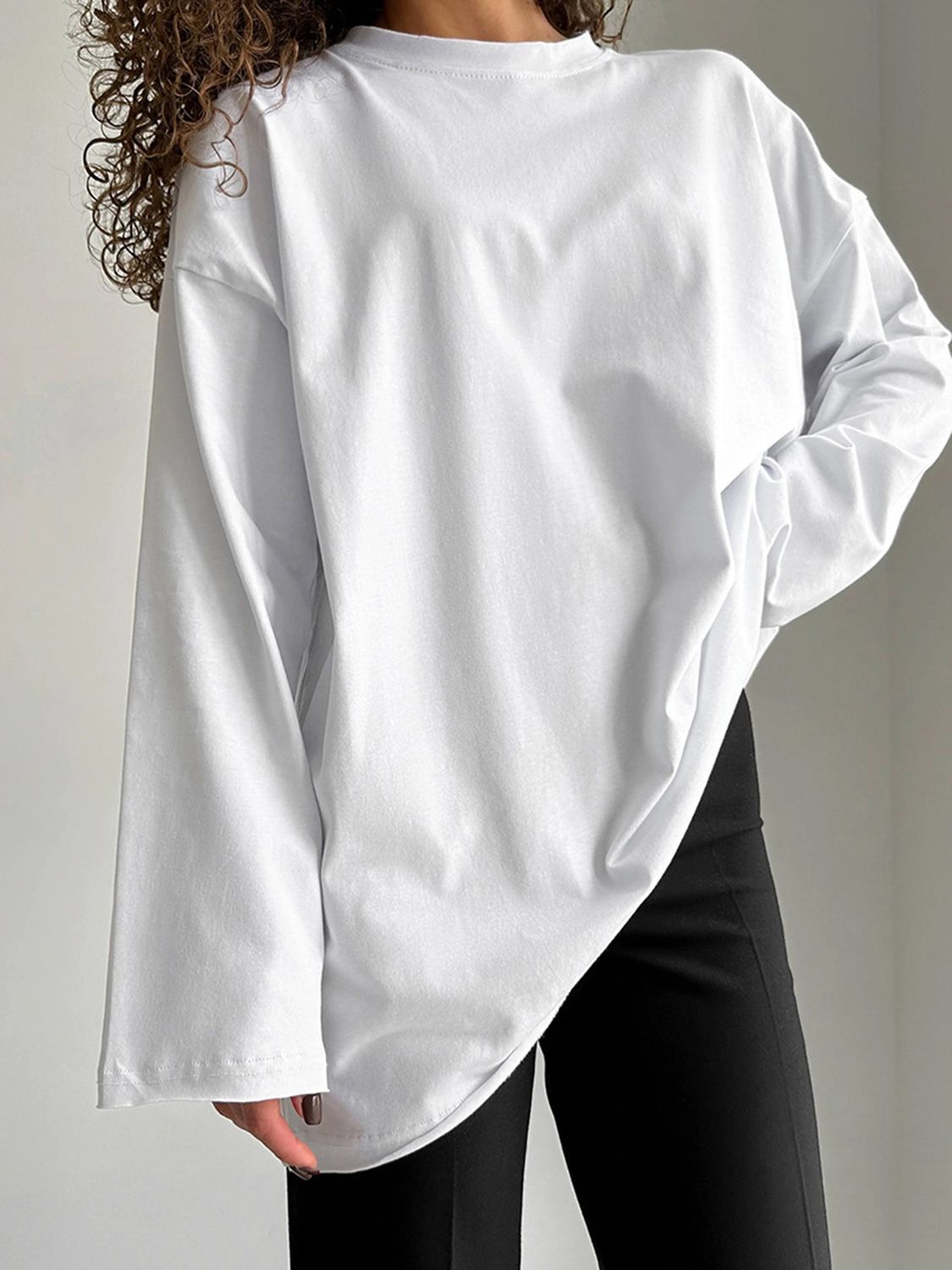 Round Neck Long Sleeve T-Shirt-TOPS / DRESSES-[Adult]-[Female]-White-S-2022 Online Blue Zone Planet