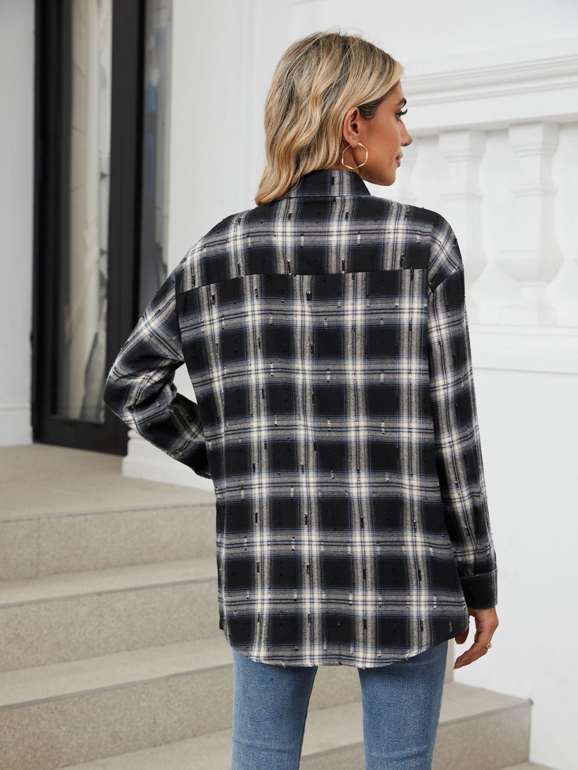 Plaid Button Up Long Sleeve Shirt-TOPS / DRESSES-[Adult]-[Female]-2022 Online Blue Zone Planet