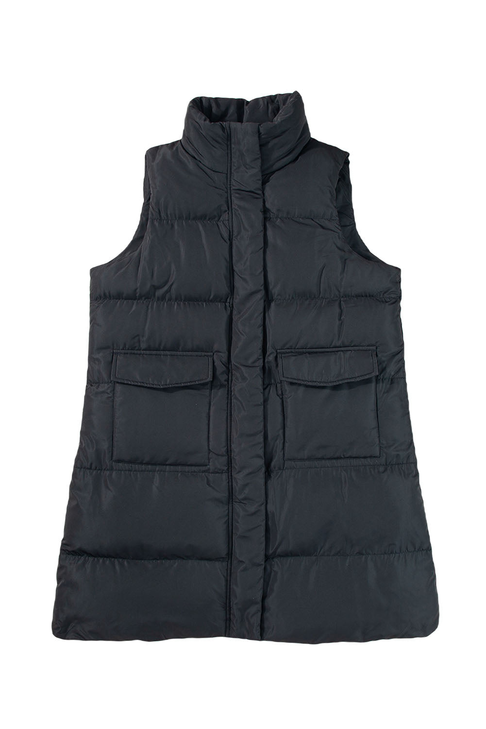 Black Solid Color Puffer Zip Up Pocketed Vest Coat-Coats-[Adult]-[Female]-2022 Online Blue Zone Planet