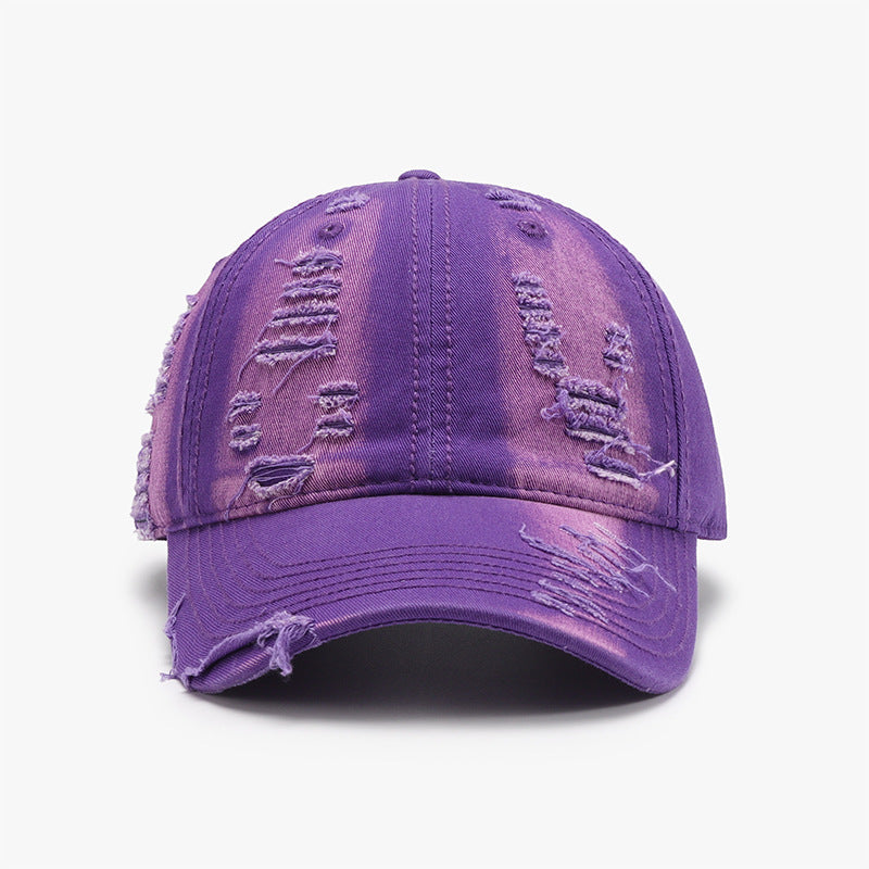 Distressed Adjustable Cotton Baseball Cap-BASEBALL HATS-[Adult]-[Female]-Purple-One Size-2022 Online Blue Zone Planet