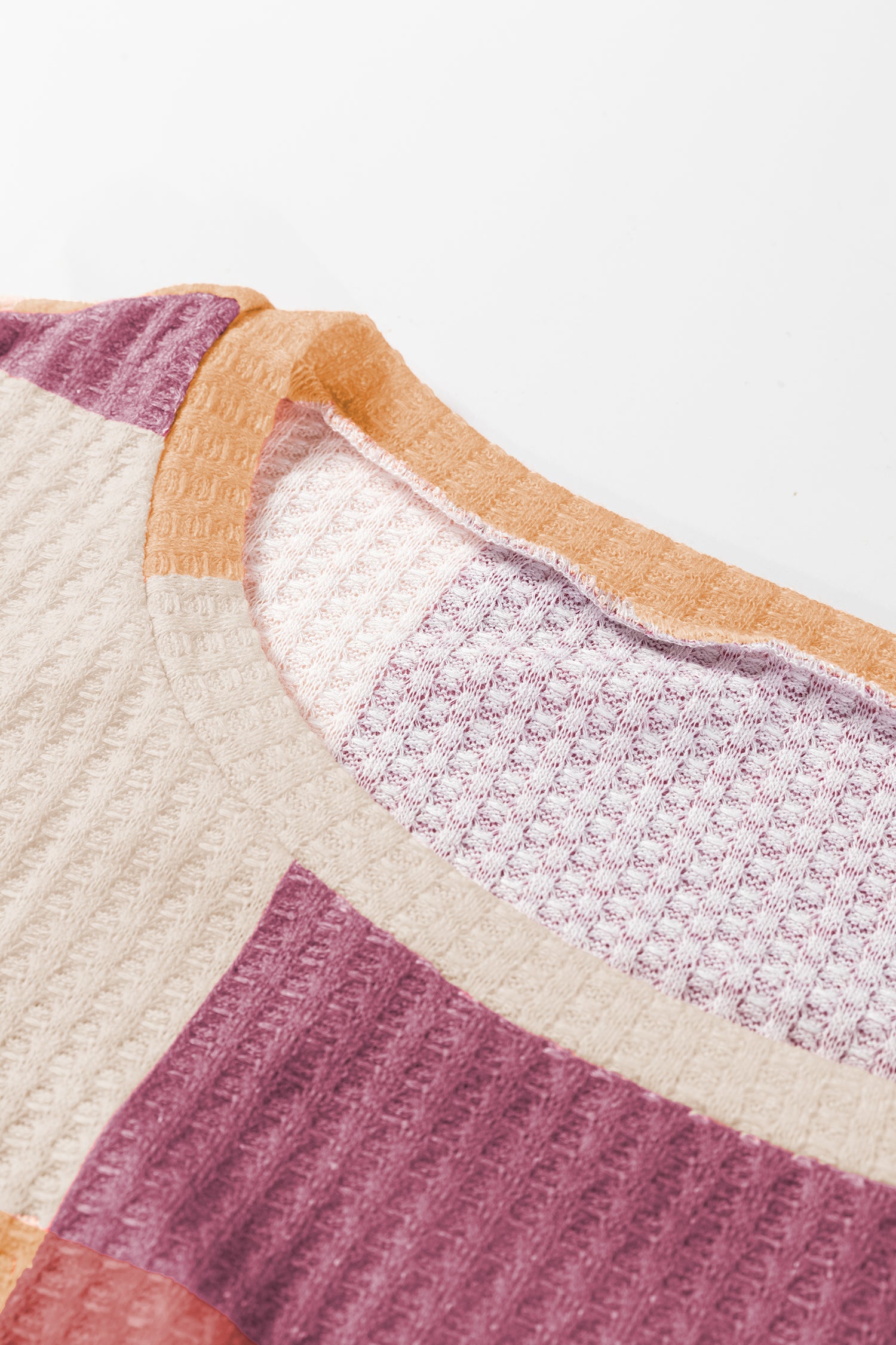 Rose Red Checkered Print Textured Knit Long Sleeve Loose Top-Tops/Long Sleeve Tops-[Adult]-[Female]-2022 Online Blue Zone Planet