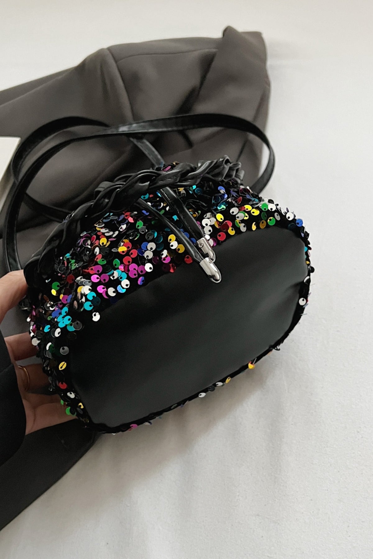 Sequin Drawstring Bucket Bag-HANDBAGS-[Adult]-[Female]-2022 Online Blue Zone Planet