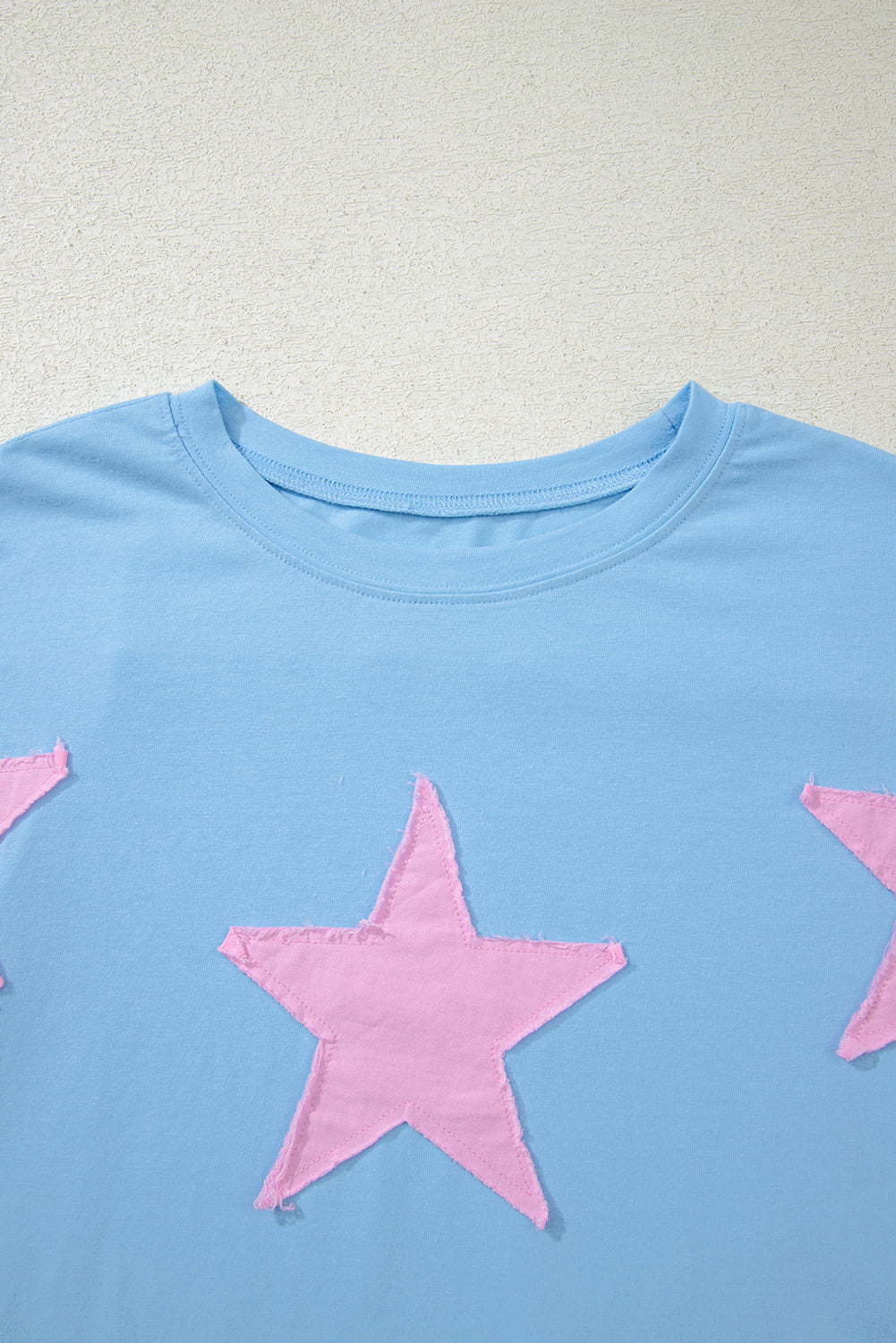 Myosotis Frayed Denim Star Patched Oversize T Shirt-Tops/Tops & Tees-[Adult]-[Female]-2022 Online Blue Zone Planet