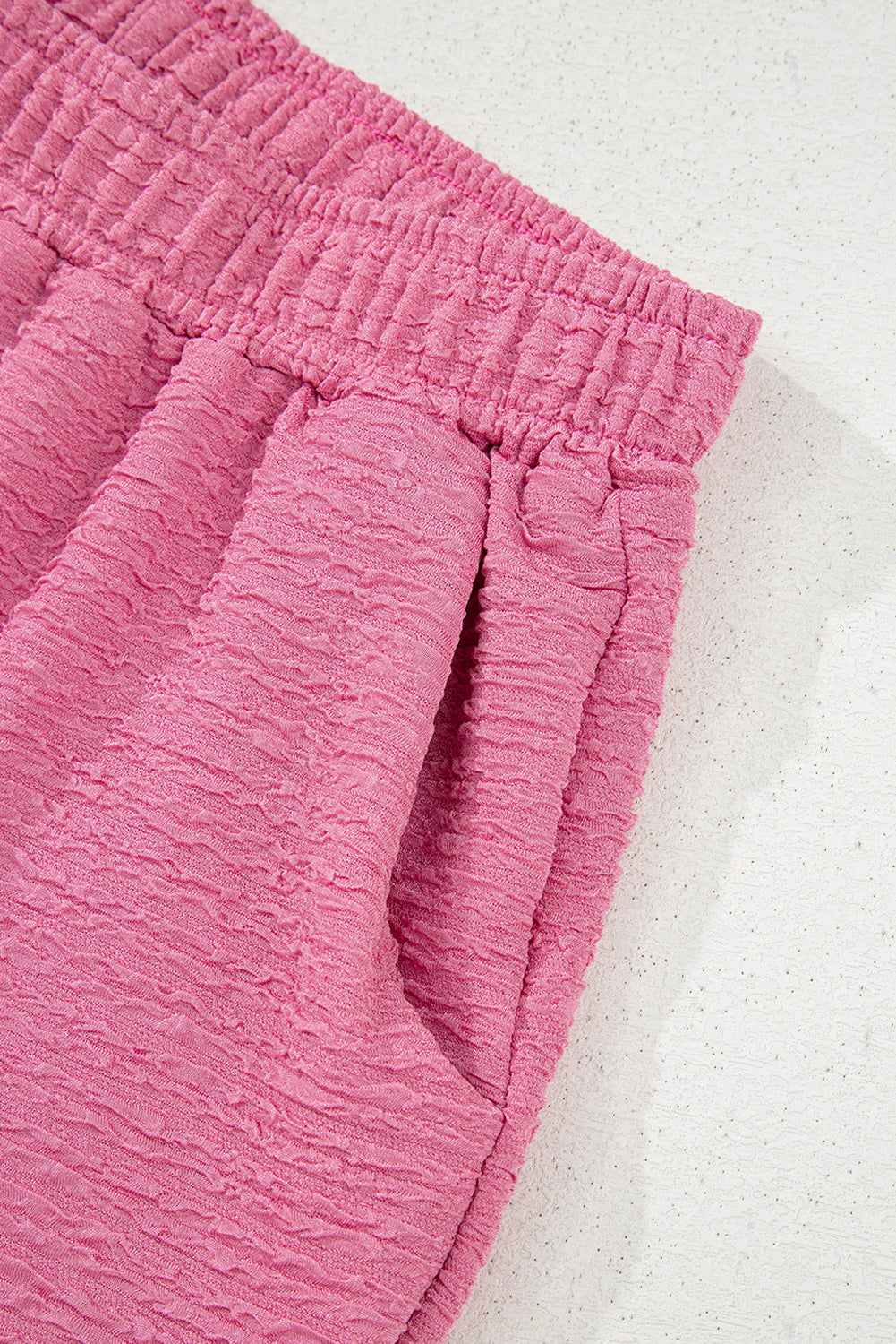 Pink Textured V Neck T Shirt And Shorts Set-Two Piece Sets/Short Sets-[Adult]-[Female]-2022 Online Blue Zone Planet