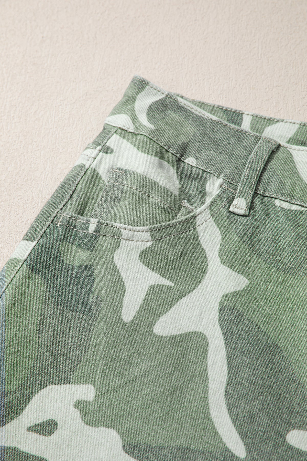 Green Camo Print Button Fly Straight Leg Ankle Length Jeans-Bottoms/Jeans-[Adult]-[Female]-2022 Online Blue Zone Planet