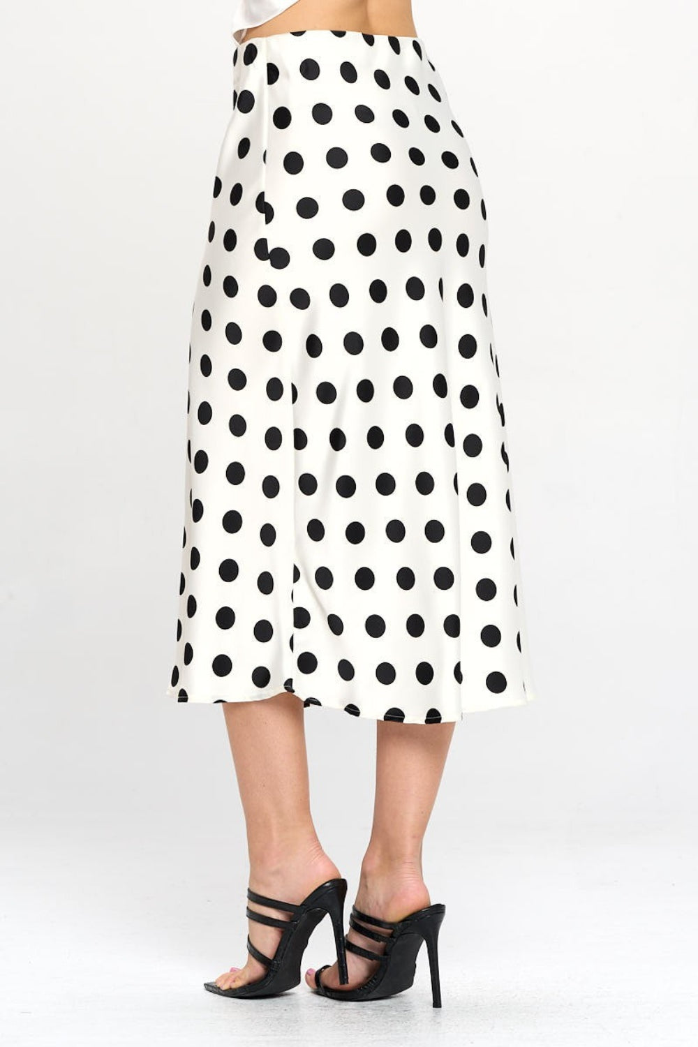 RENEE C Polka Dot Satin Midi Skirt-TOPS / DRESSES-[Adult]-[Female]-2022 Online Blue Zone Planet