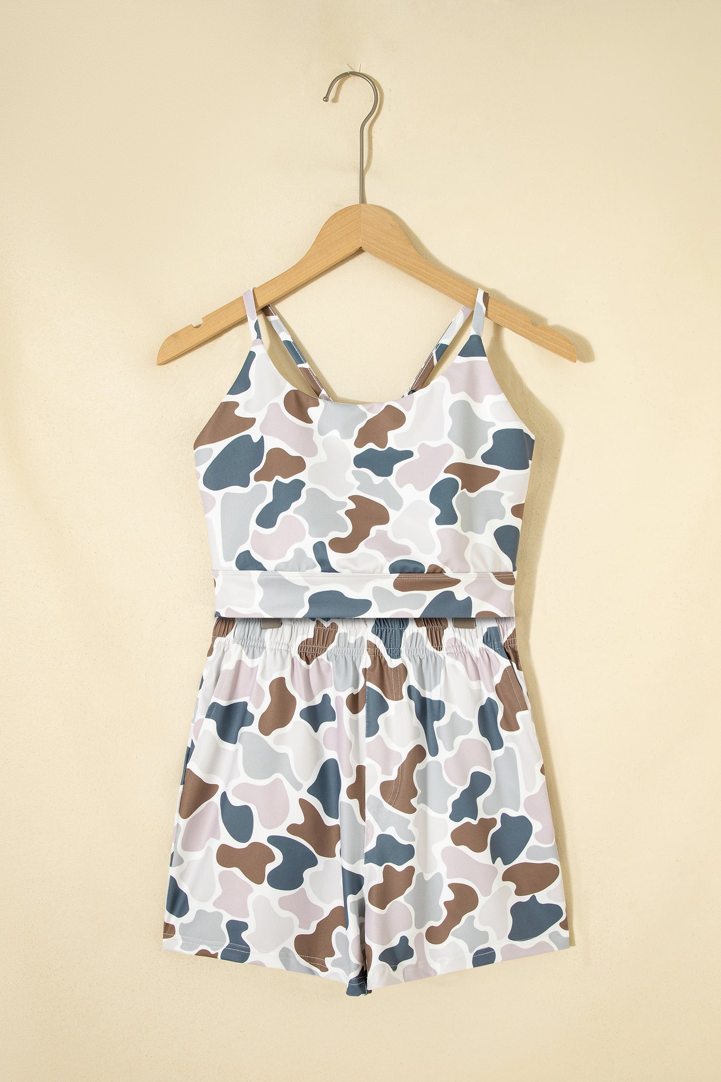 Multicolour Camouflage Printed Cropped Tank Athleisure 2pcs Short Set-Two Piece Sets/Short Sets-[Adult]-[Female]-2022 Online Blue Zone Planet