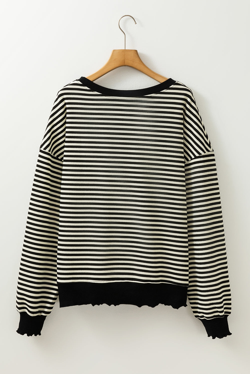 Blue Zone Planet | Green Stripe Drop Shoulder Long Sleeve Top-Long Sleeve Tops-[Adult]-[Female]-2022 Online Blue Zone Planet