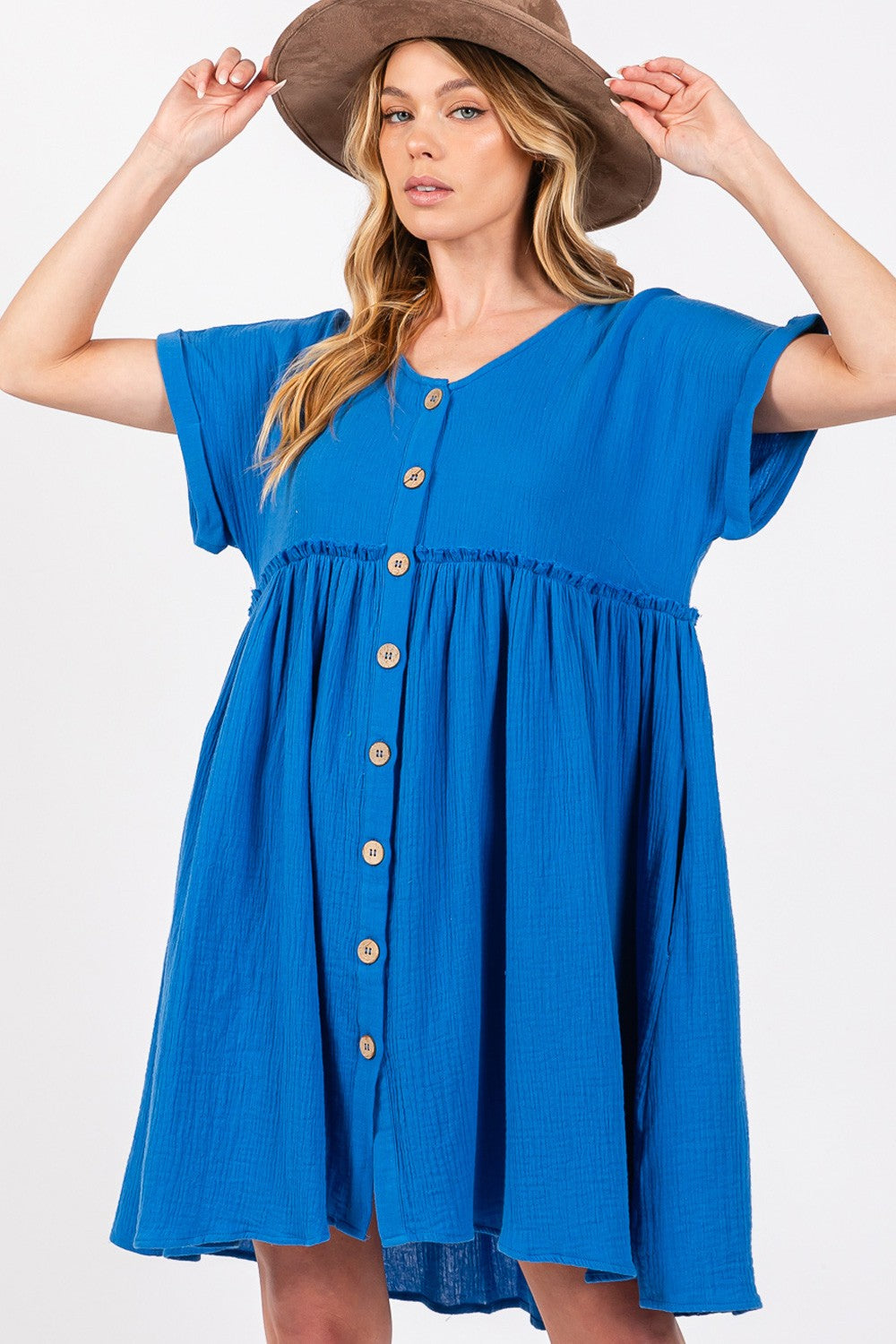 SAGE + FIG Button Up short Sleeve Dress-TOPS / DRESSES-[Adult]-[Female]-2022 Online Blue Zone Planet