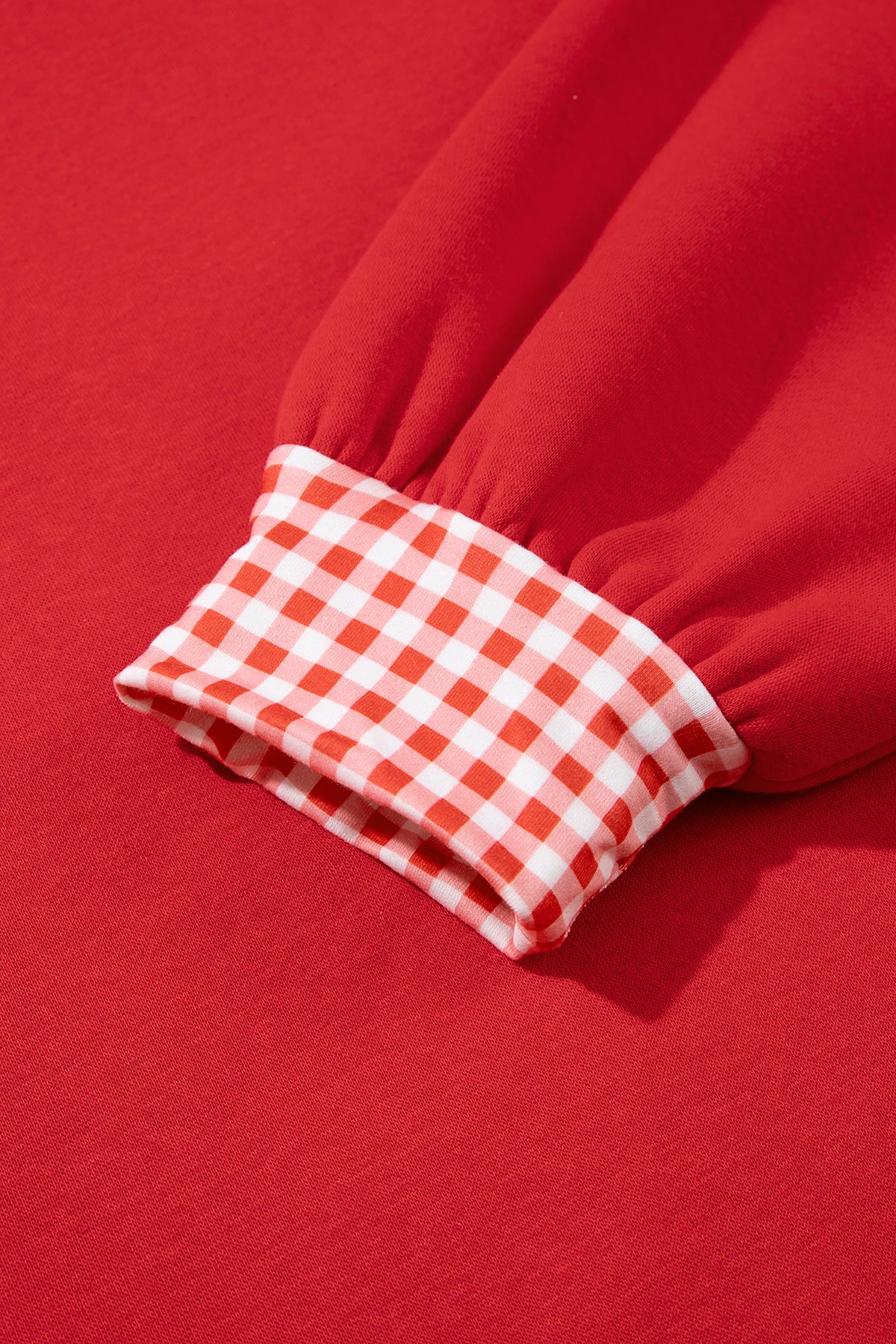 Fiery Red Gingham Trim Baggy Pullover 2pcs Short Set-Two Piece Sets/Short Sets-[Adult]-[Female]-2022 Online Blue Zone Planet