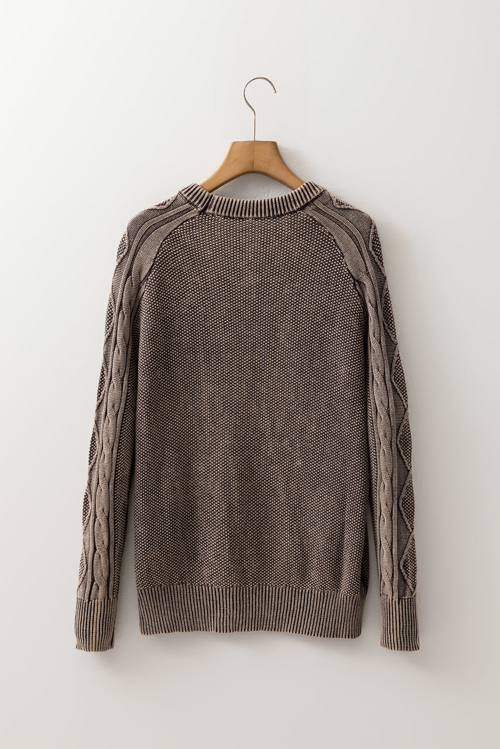 Dark Brown Contrast Cable Knit Sleeve Casual Sweater-TOPS / DRESSES-[Adult]-[Female]-2022 Online Blue Zone Planet