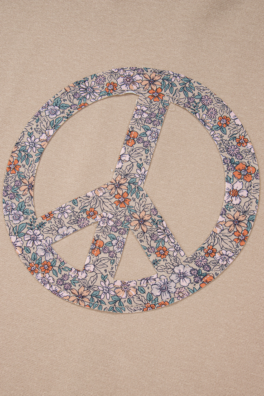 Blue Zone Planet | Pale Khaki Floral Peace Sign Graphic Washed Terry Plus Size Sweatshirt-TOPS / DRESSES-[Adult]-[Female]-2022 Online Blue Zone Planet