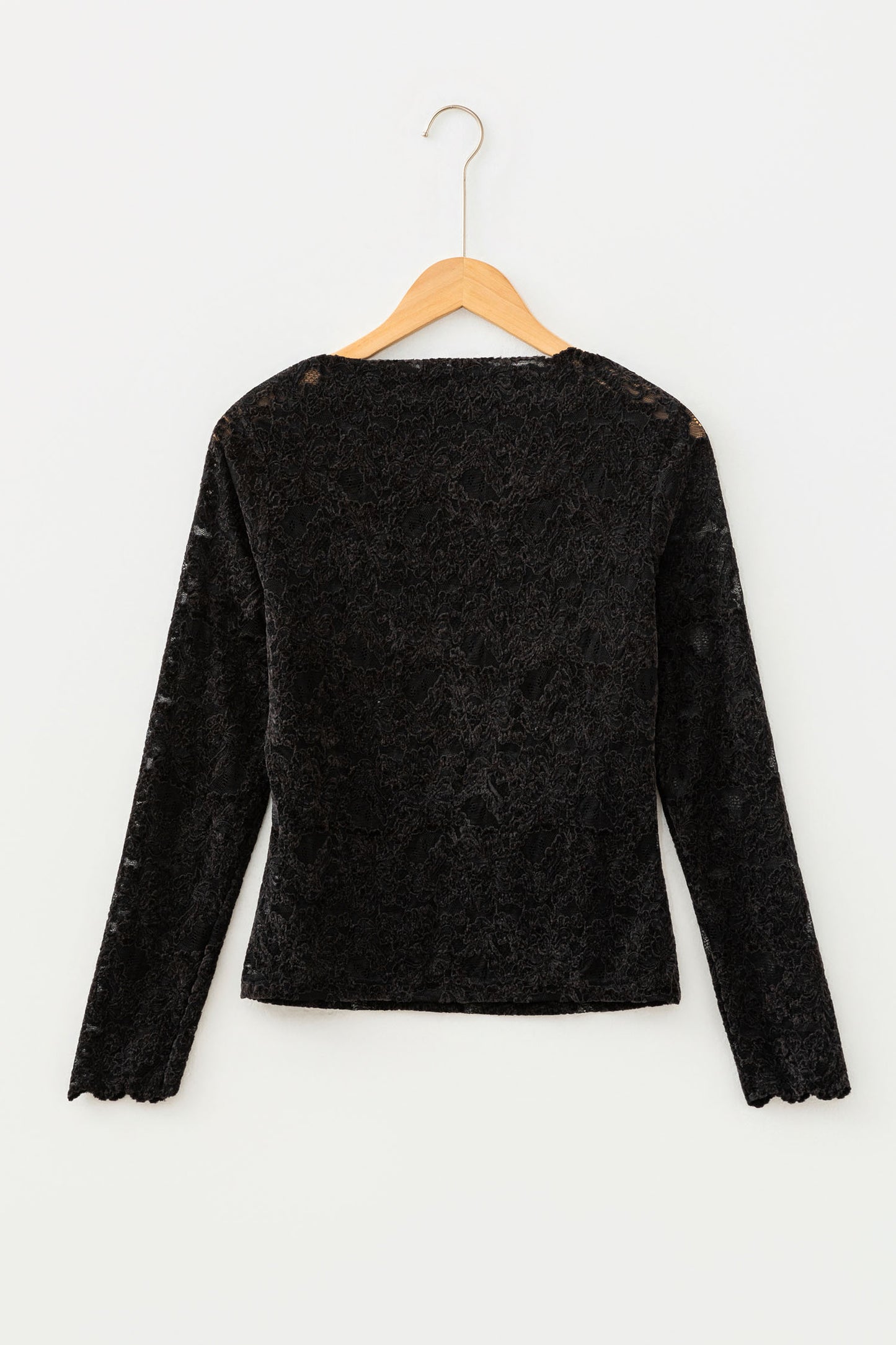 Black Elegant Stand Neck Lace Long Sleeve Top-Tops/Long Sleeve Tops-[Adult]-[Female]-2022 Online Blue Zone Planet