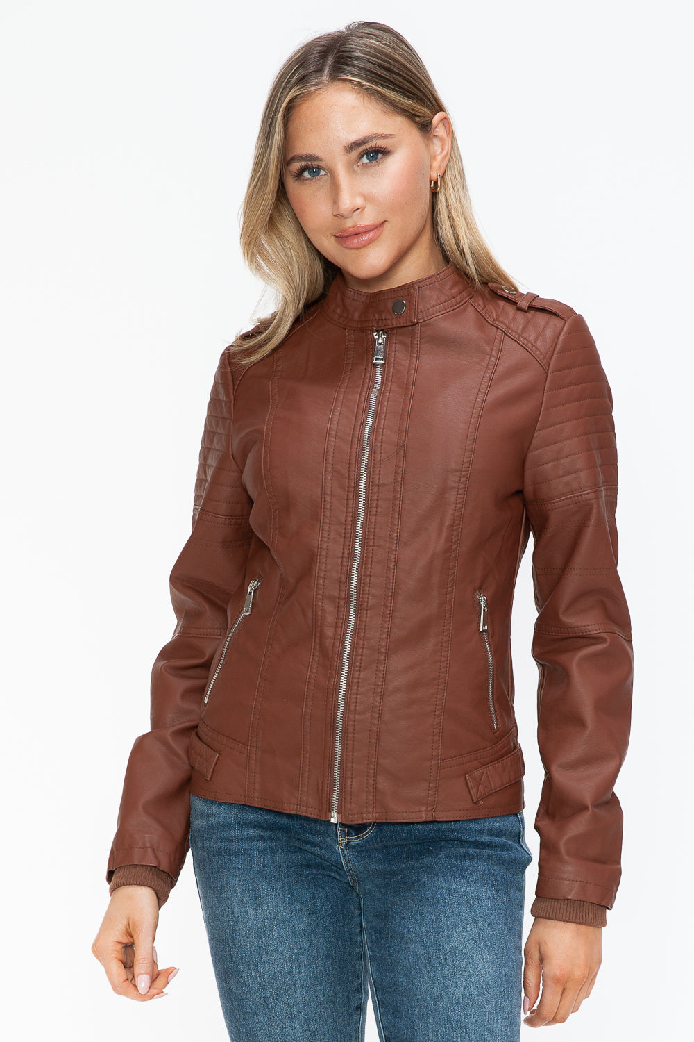 Blue Zone Planet | Snobbish PU Leather Biker Jacket with Side Zip Pockets-TOPS / DRESSES-[Adult]-[Female]-2022 Online Blue Zone Planet