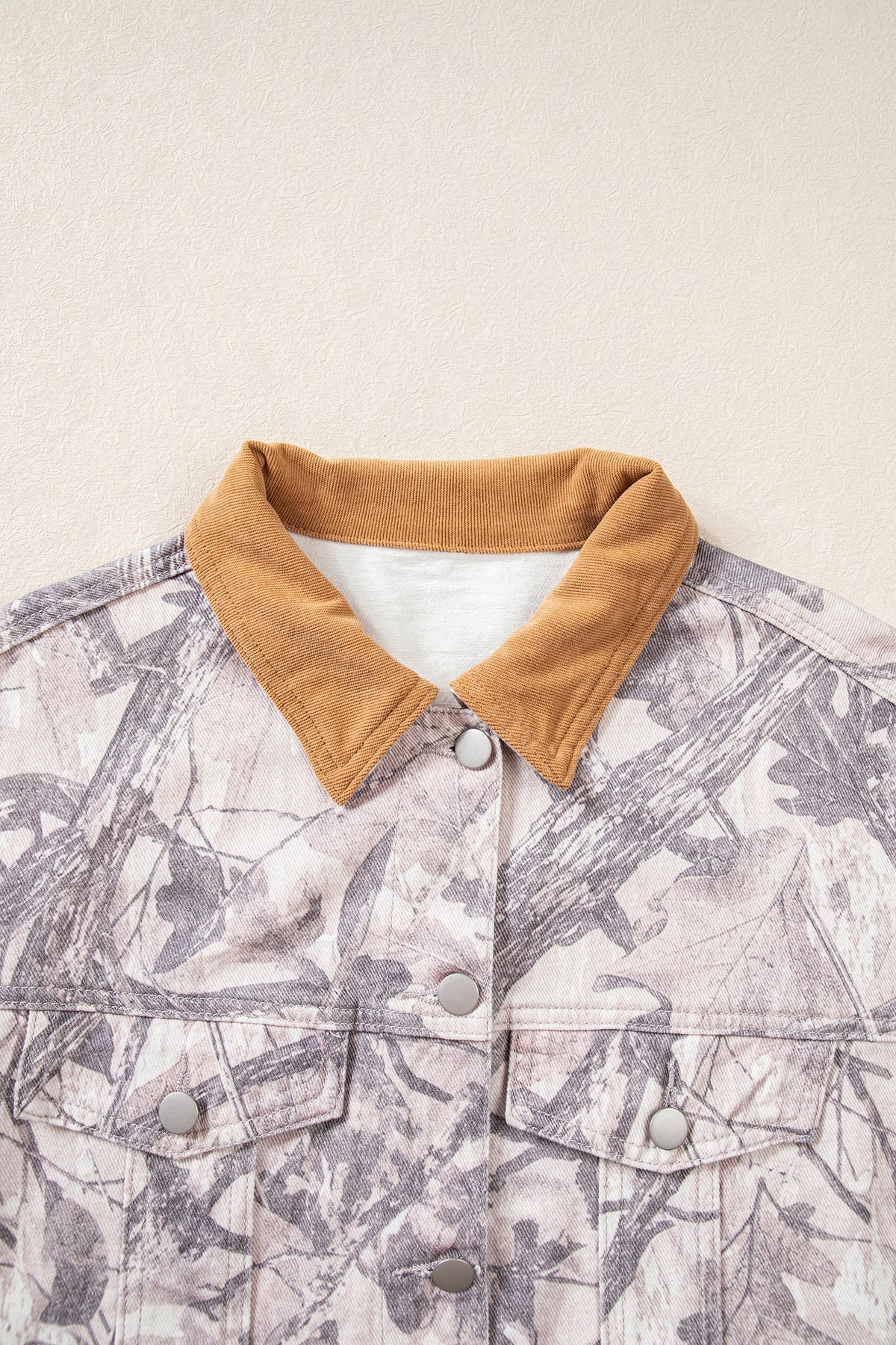 Gray Abstract Camo Print Colorblock Collar Oversized Shift Silhouette Denim Jacket-Outerwear/Denim jackets-[Adult]-[Female]-2022 Online Blue Zone Planet