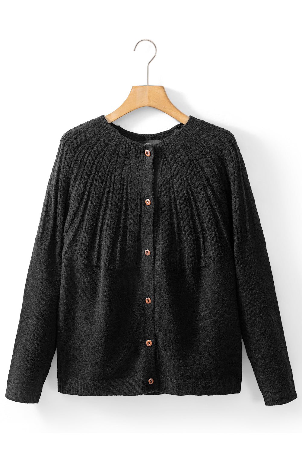 Black Solid Color Textured Detail Button Down Long Sleeve Sweater Cardigan-TOPS / DRESSES-[Adult]-[Female]-2022 Online Blue Zone Planet