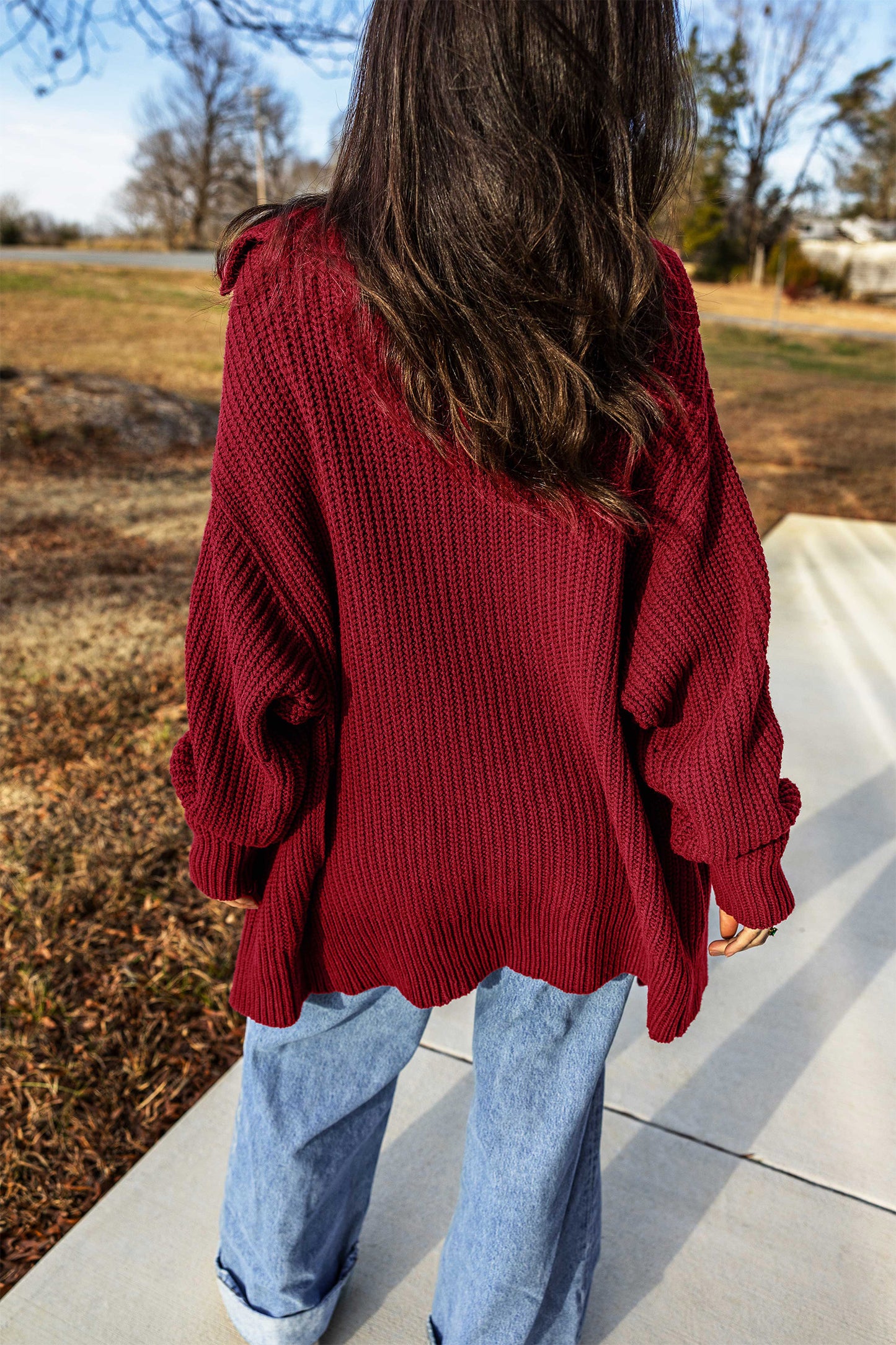 Red Dahlia Solid Color Knit Oversized Button Front Sweater Cardigan-Sweaters & Cardigans/Cardigans-[Adult]-[Female]-2022 Online Blue Zone Planet