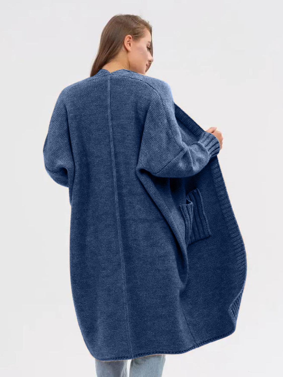 Pocketed Open Front Long Sleeve Longline Cardigan-TOPS / DRESSES-[Adult]-[Female]-2022 Online Blue Zone Planet