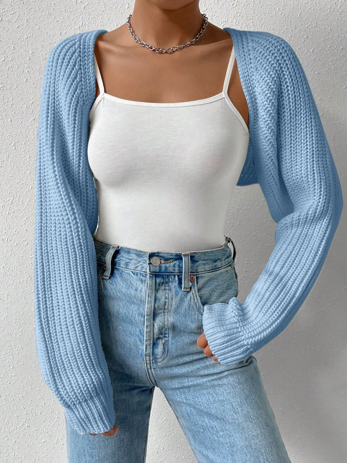 Honey Open Front Long Sleeve Cropped Cardigan-TOPS / DRESSES-[Adult]-[Female]-Light Blue-S-2022 Online Blue Zone Planet