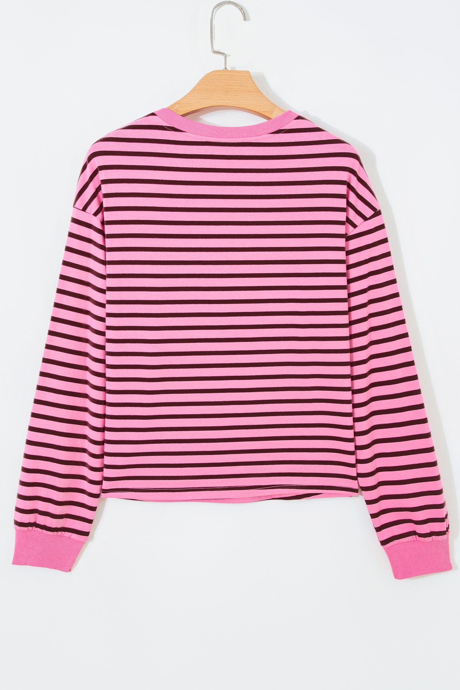 Pink Stripe V Neck Long Sleeve Drop Shoulder Blouse-Tops/Long Sleeve Tops-[Adult]-[Female]-2022 Online Blue Zone Planet