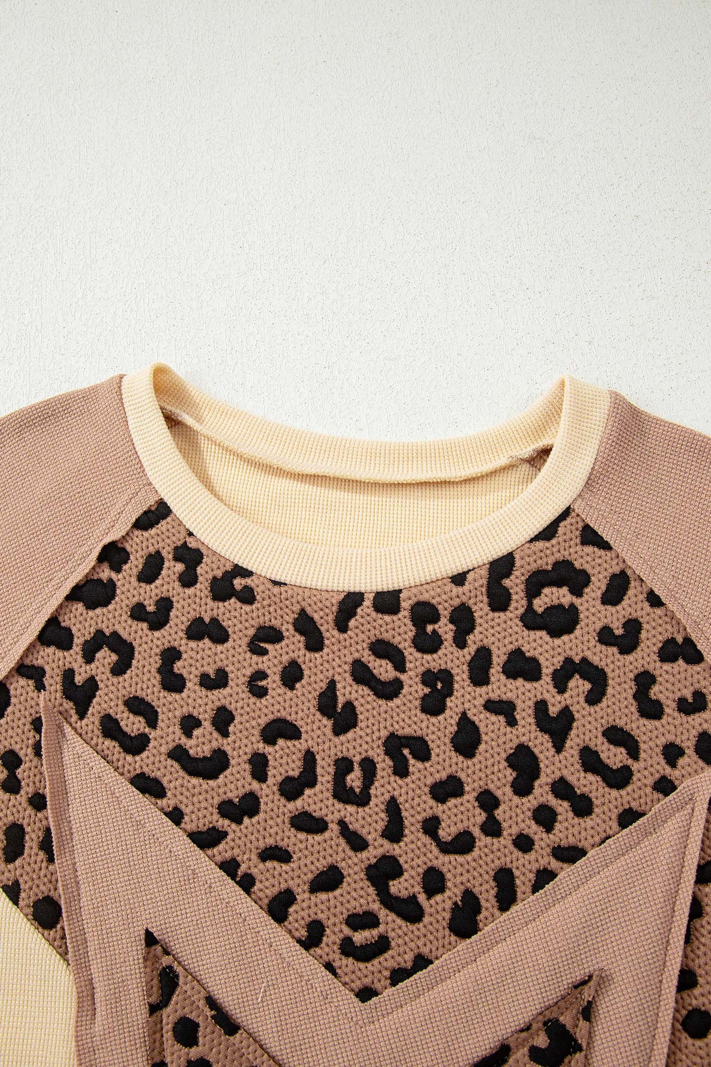 Light French Beige Leopard Star Color Block Patchwork Textured Baggy Sweatshirt-Tops/Sweatshirts & Hoodies-[Adult]-[Female]-2022 Online Blue Zone Planet