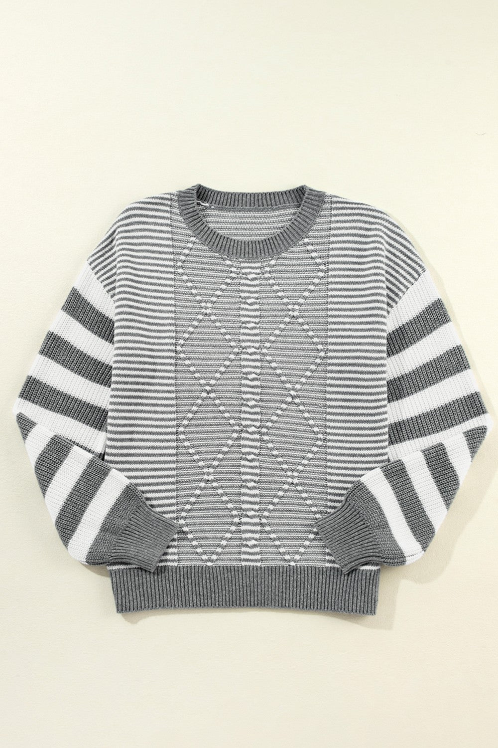 Blue Zone Planet | Striped Round Neck Long Sleeve Sweater-TOPS / DRESSES-[Adult]-[Female]-2022 Online Blue Zone Planet