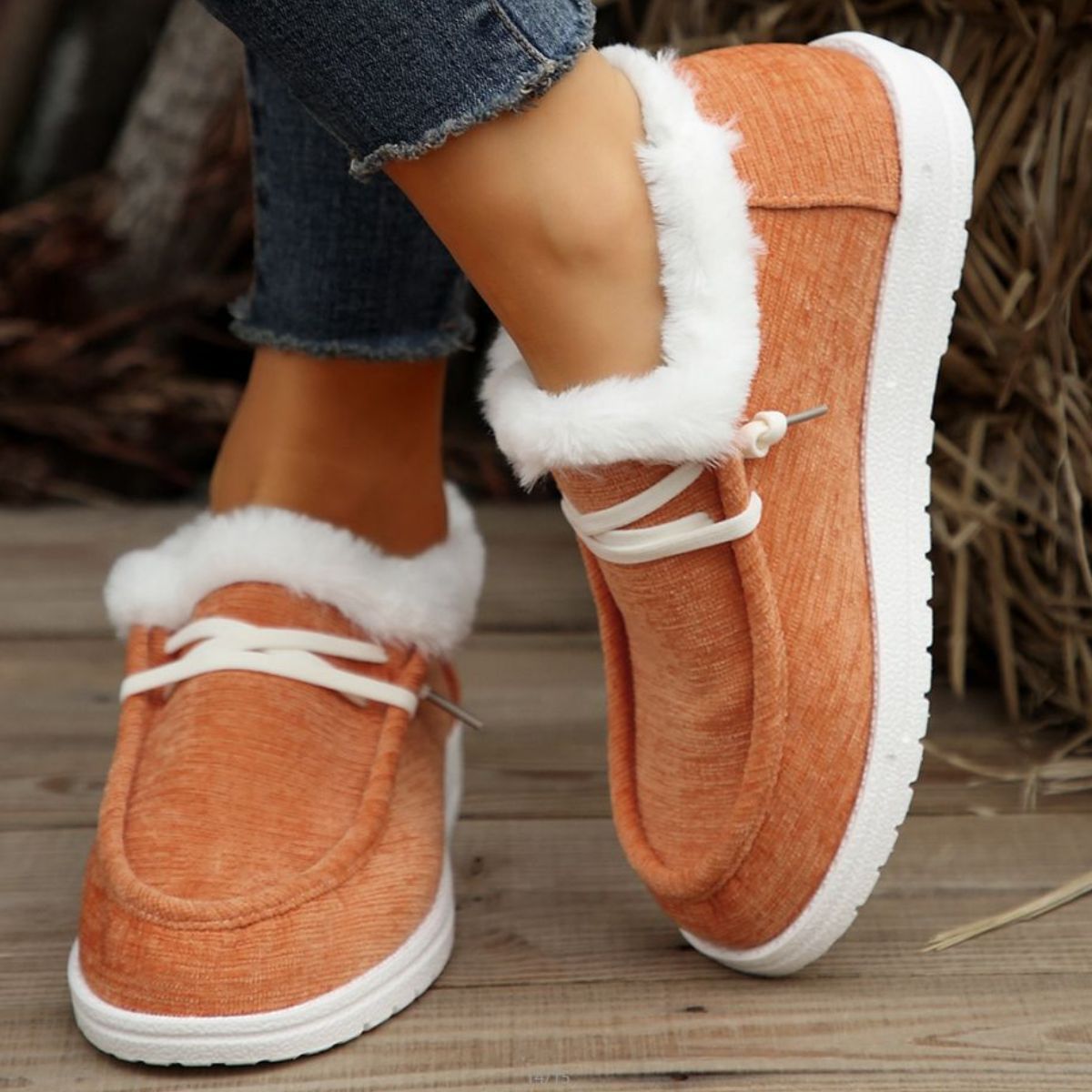 Blue Zone Planet | Lace Up Round Toe Furry Sneakers-SHOES-[Adult]-[Female]-Tangerine-36(US5)-2022 Online Blue Zone Planet