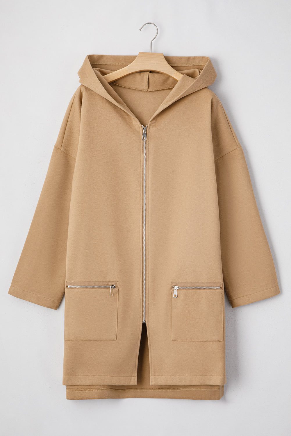 Fiery Red Solid Color Casual Zip up Hooded Coat-Tops / Dresses-[Adult]-[Female]-2022 Online Blue Zone Planet