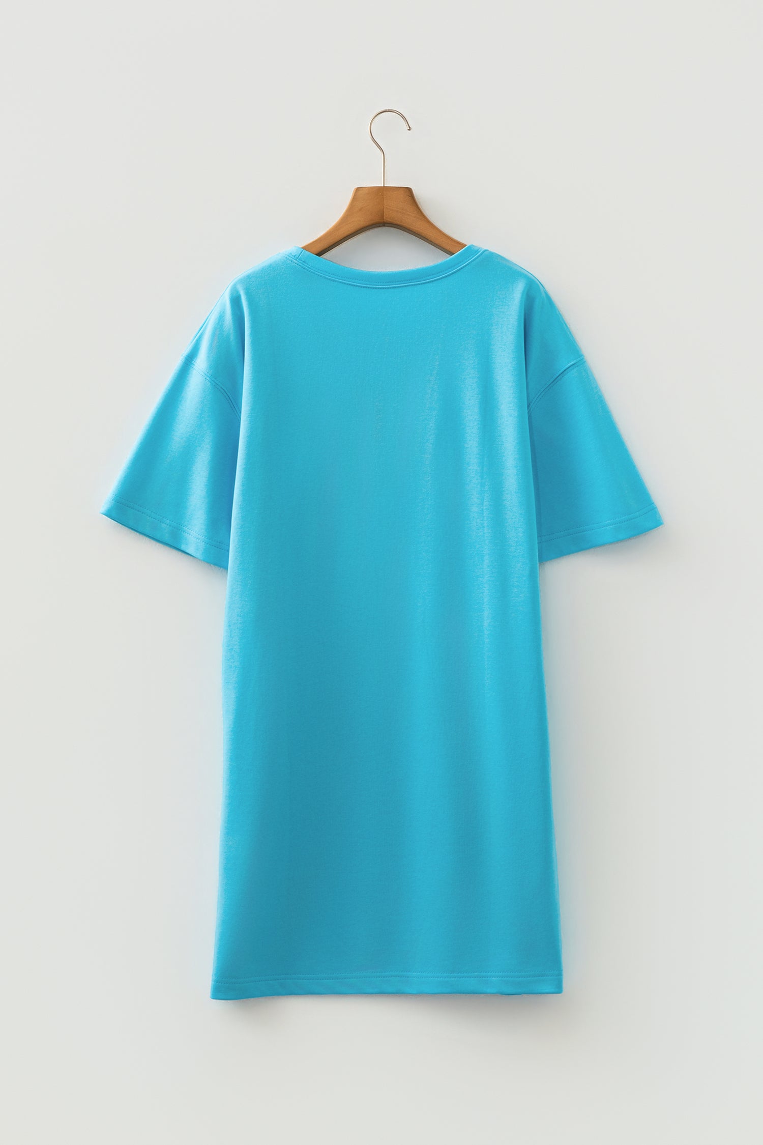Light Blue Drop Shoulder Loose Casual T Shirt Mini Dress-TOPS / DRESSES-[Adult]-[Female]-2022 Online Blue Zone Planet