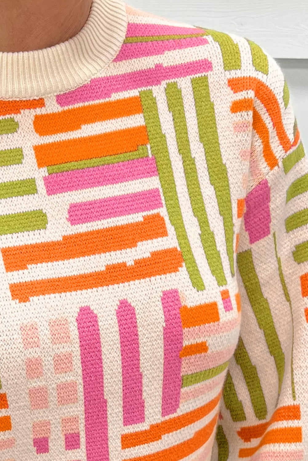 Rose Love Lines Pattern Crew Neck Puff Sleeve Sweater-TOPS / DRESSES-[Adult]-[Female]-2022 Online Blue Zone Planet