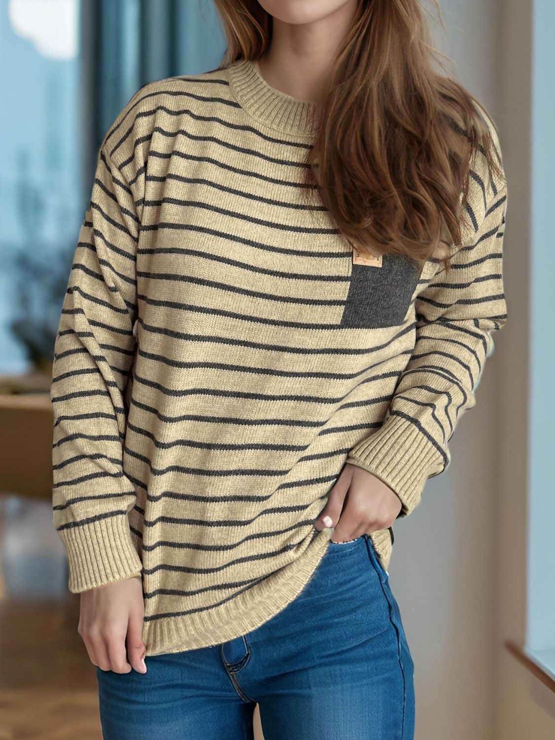 Blue Zone Planet | Striped Mock Neck Long Sleeve Sweater-TOPS / DRESSES-[Adult]-[Female]-2022 Online Blue Zone Planet