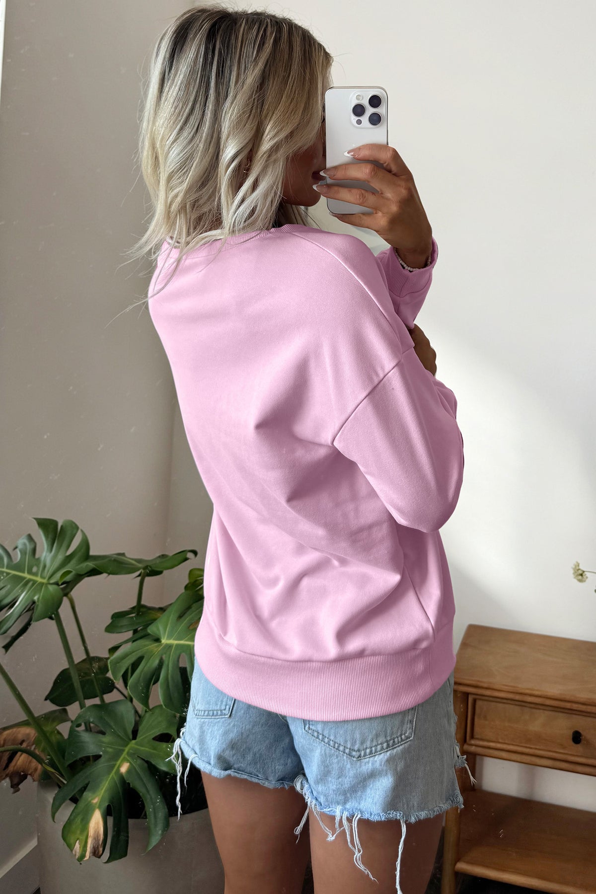 Pink Patchwork Stars Plaid Unique Floral Letters Baggy Sweatshirt-Tops/Sweatshirts & Hoodies-[Adult]-[Female]-2022 Online Blue Zone Planet