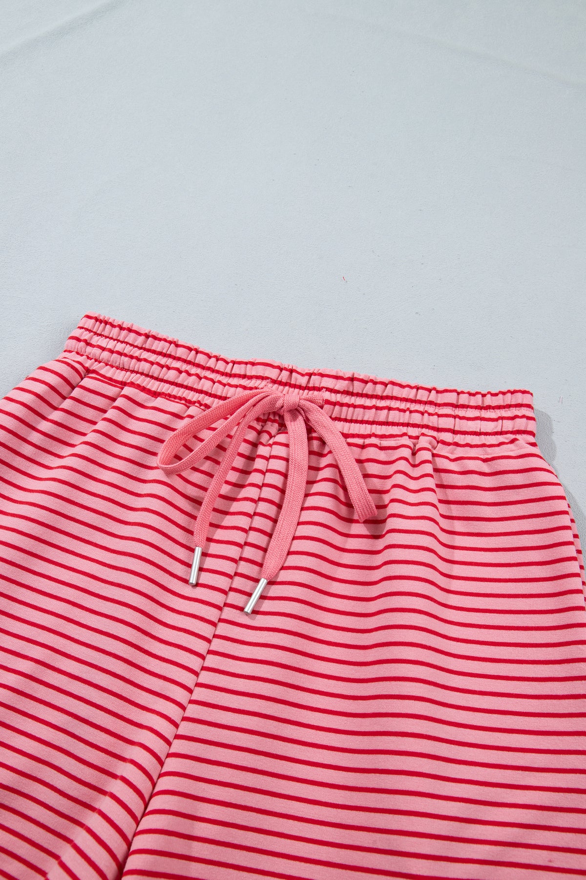 Blue Stripe Ribbed Patchwork Mock Neck Baggy Pullover Matching Shorts Set-Two Piece Sets/Short Sets-[Adult]-[Female]-2022 Online Blue Zone Planet